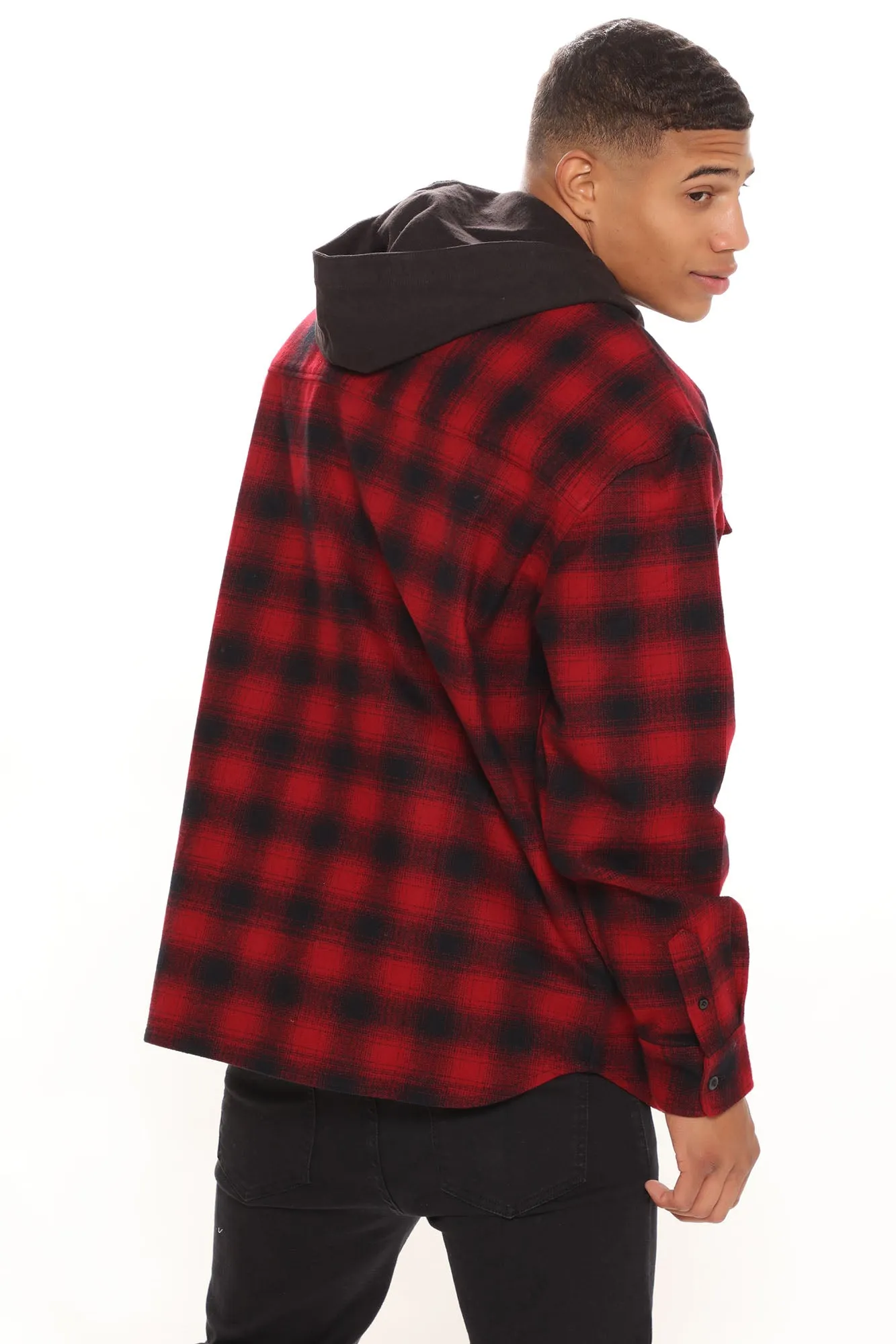 Afternoon Plaid Hooded Shacket - Red/Black