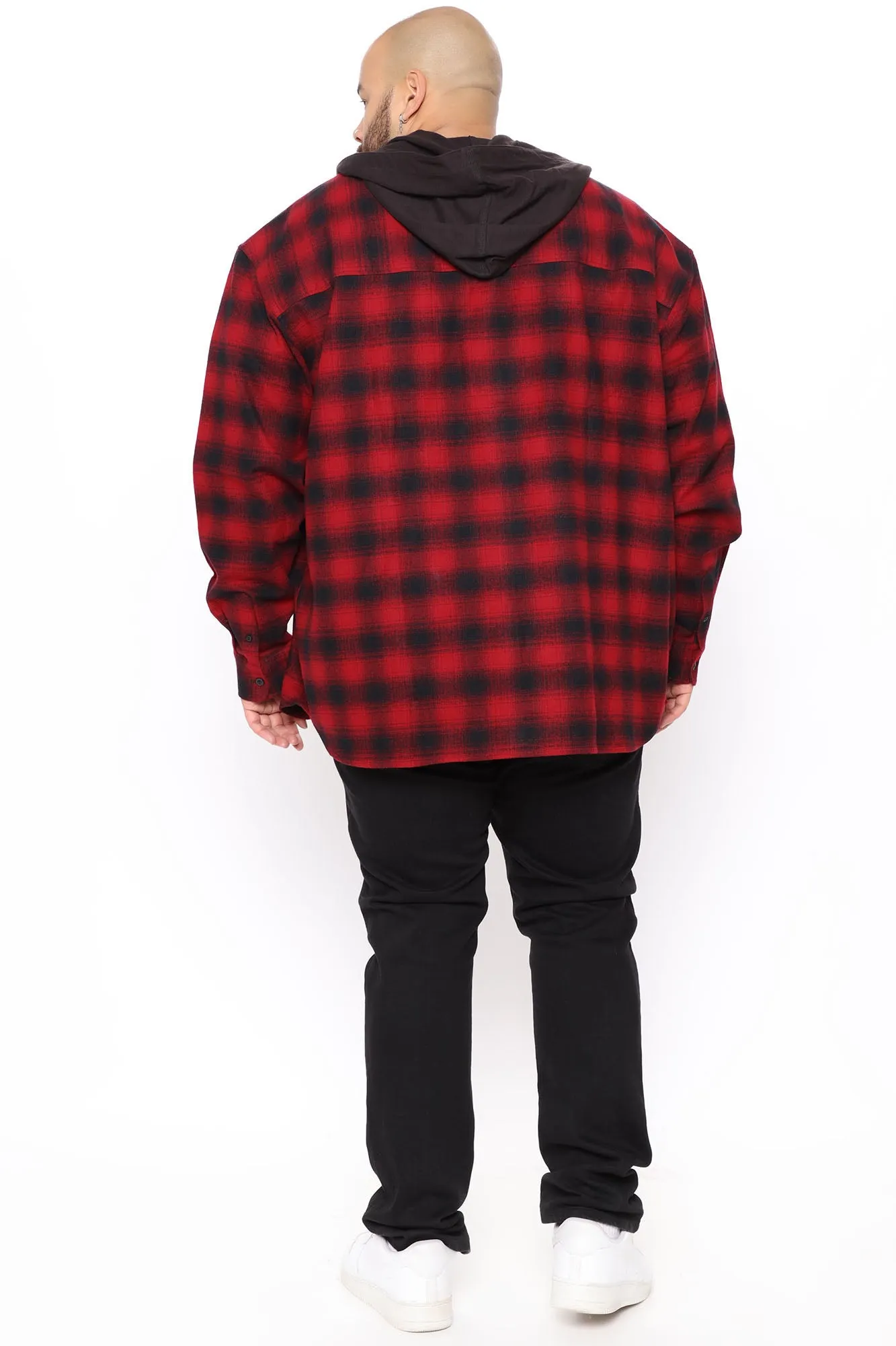 Afternoon Plaid Hooded Shacket - Red/Black