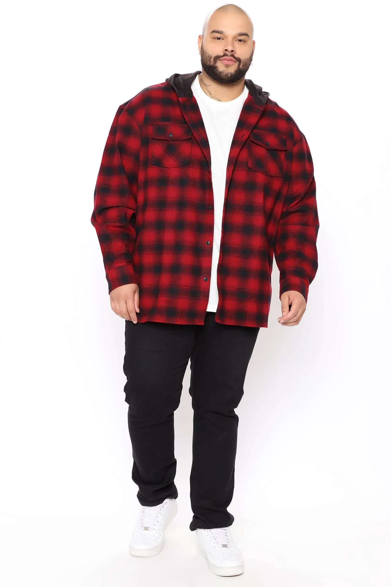 Afternoon Plaid Hooded Shacket - Red/Black