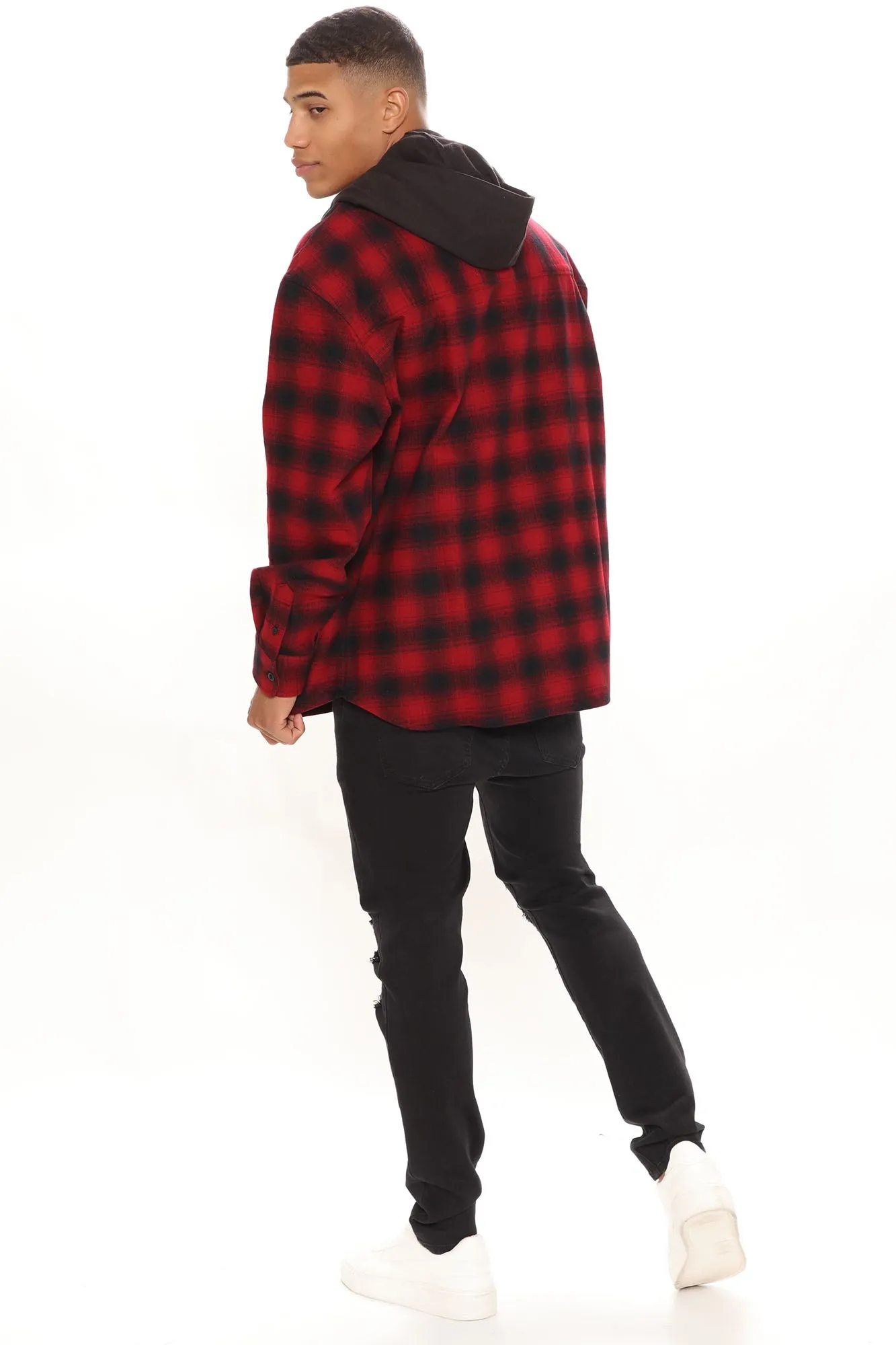 Afternoon Plaid Hooded Shacket - Red/Black