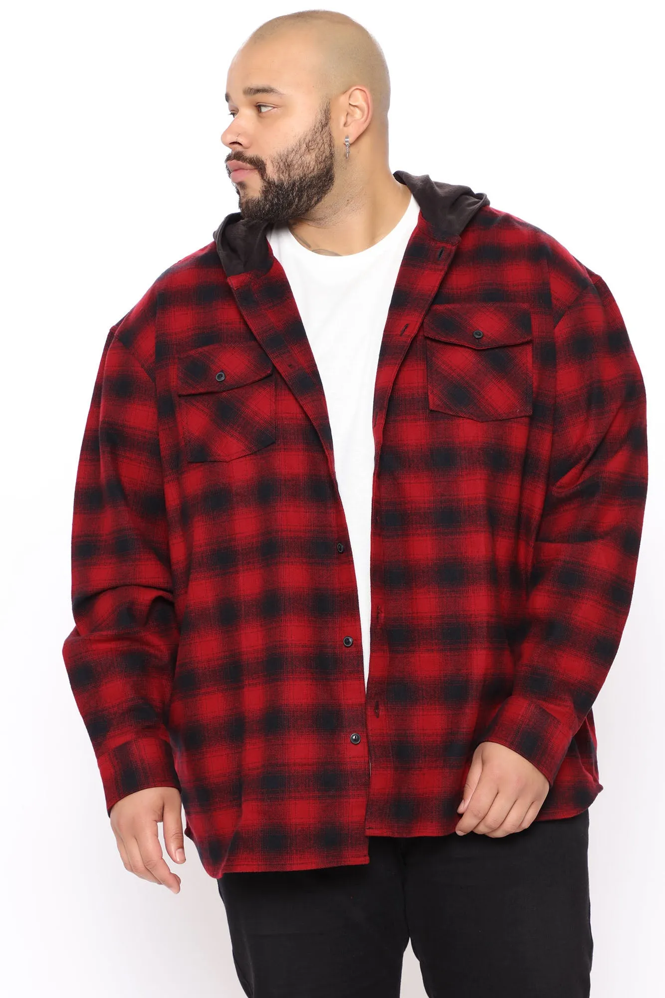 Afternoon Plaid Hooded Shacket - Red/Black