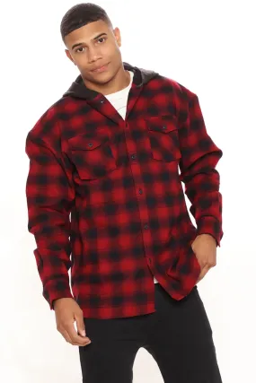 Afternoon Plaid Hooded Shacket - Red/Black