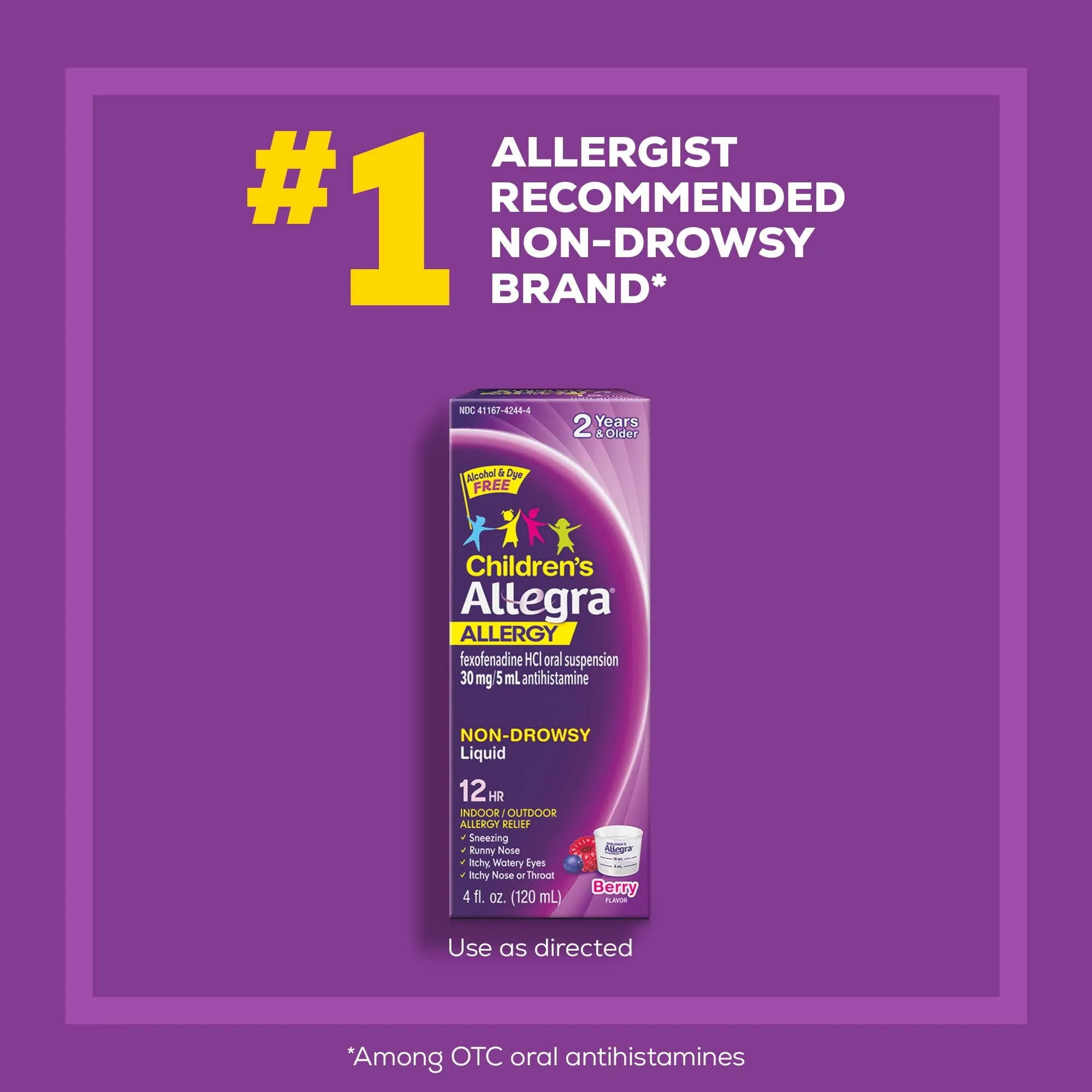 Allegra Children's 12 Hour Non-Drowsy Antihistamine Allergy Relief Medicine 30mg Berry Flavor Liquid 8oz