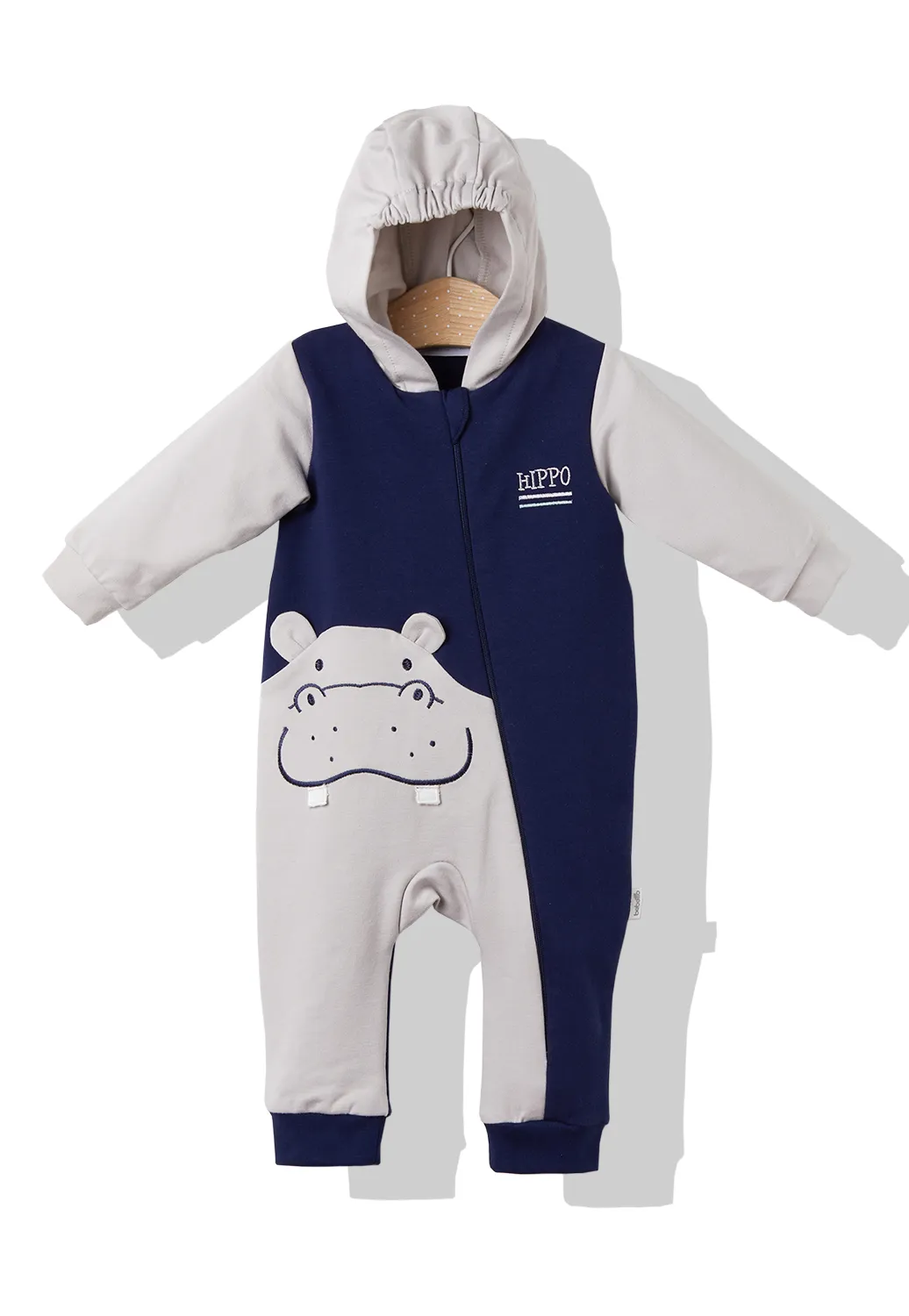 Bebetto Hooded Pramsuit Hippo Grey Navy (3-9mths)