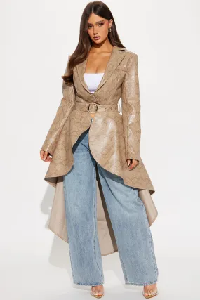 Beware Of Snakes Faux Leather Trench - Taupe