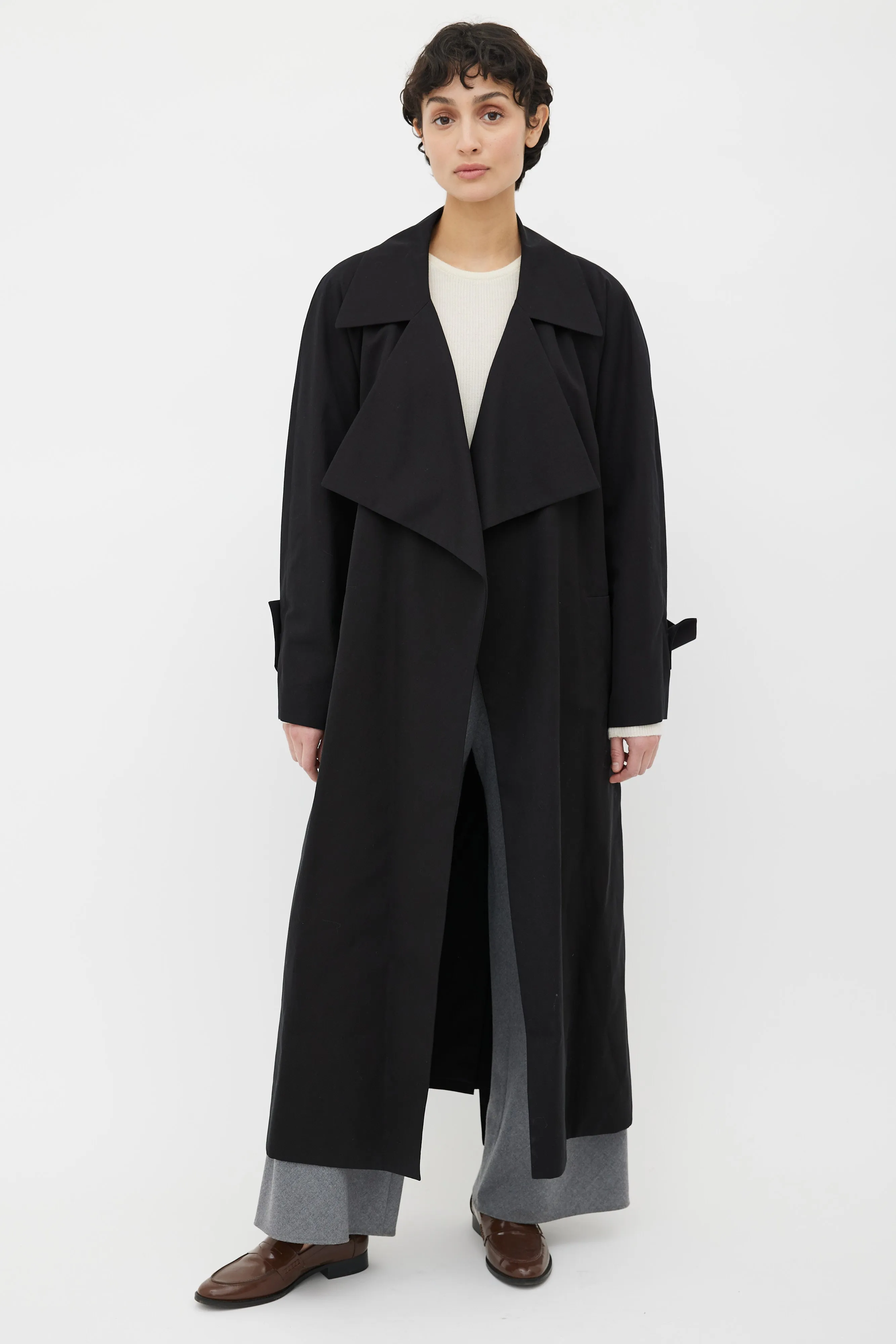 Black Cotton Au Belted Trench Coat