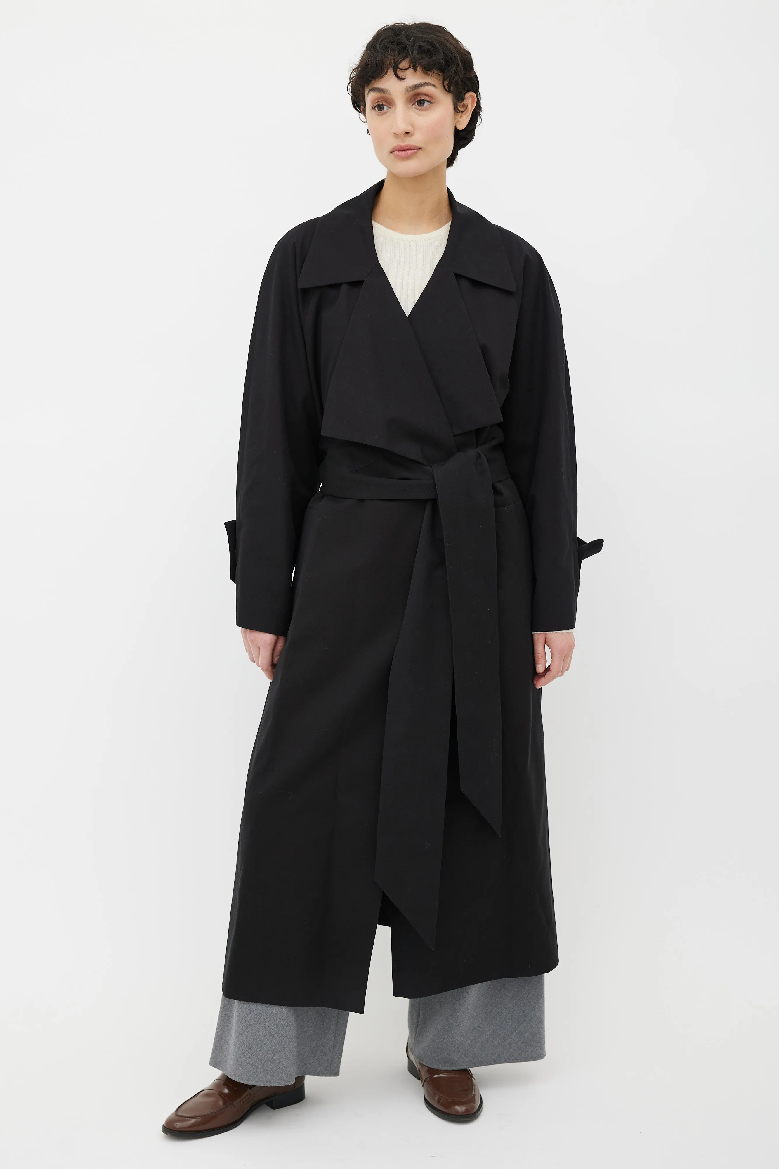 Black Cotton Au Belted Trench Coat