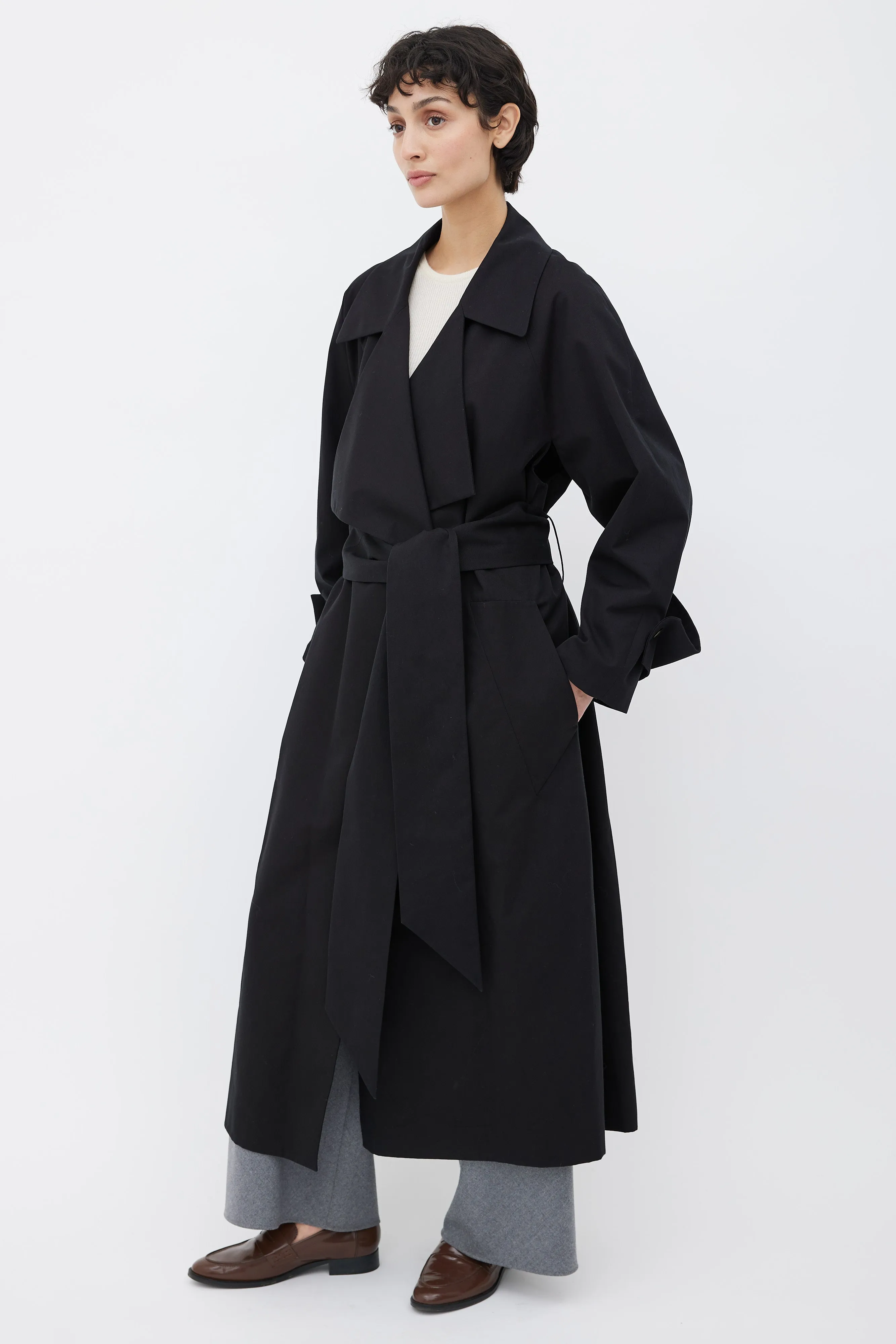 Black Cotton Au Belted Trench Coat