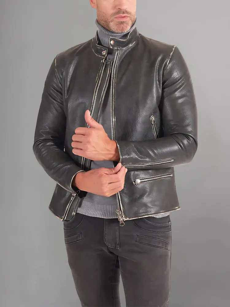 Black Motorcycle Brando Mens Leather Jacket