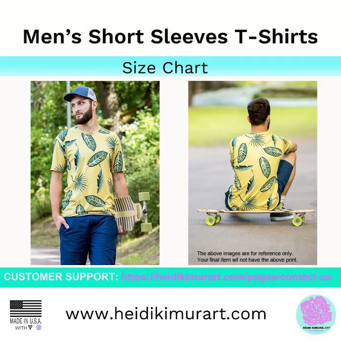 Blue Floral Men's T-shirt, Abstract Flower Print Designer Short Sleeves Regular Fit Shirt-Made in USA/EU