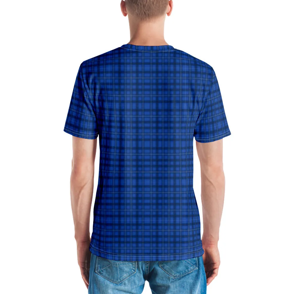 Blue Plaid Print Men's T-shirt, Tartan Scottish Plaid Printed Pattern Tee For Men-Made in USA/EU