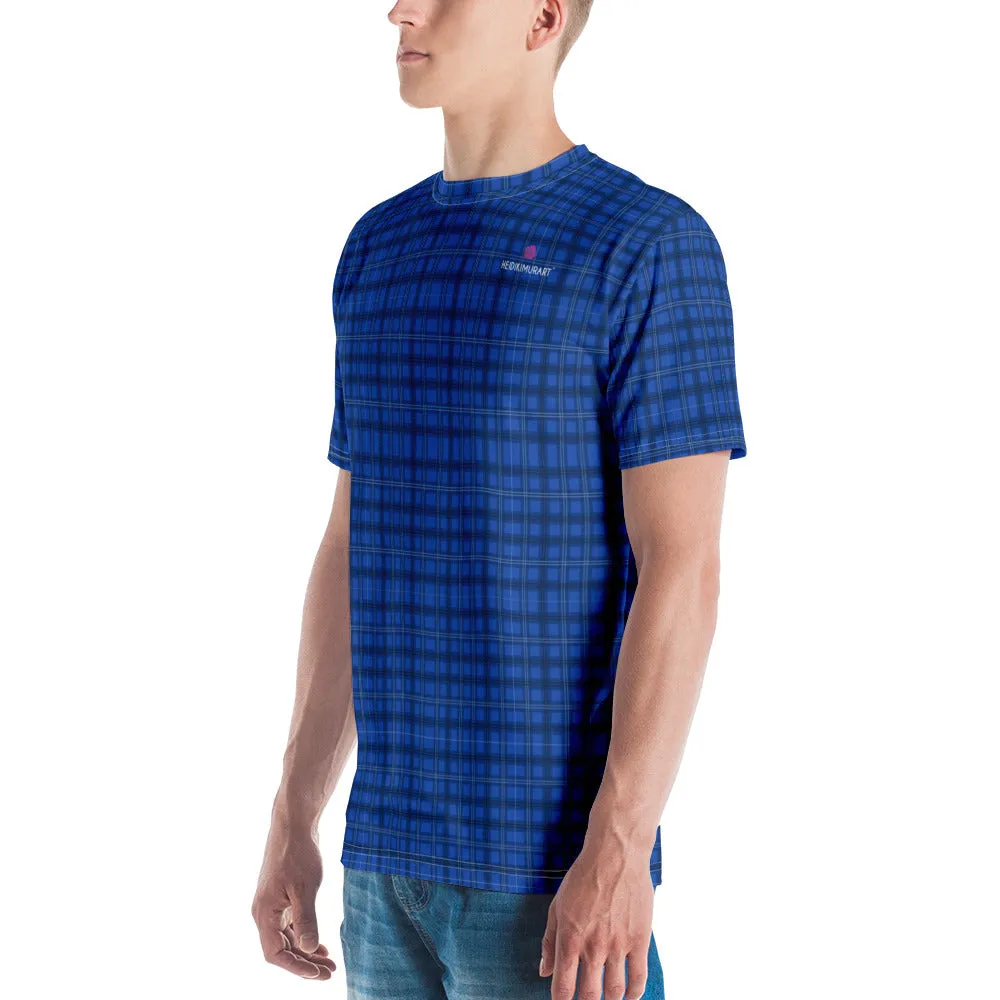 Blue Plaid Print Men's T-shirt, Tartan Scottish Plaid Printed Pattern Tee For Men-Made in USA/EU