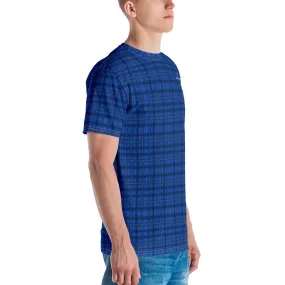 Blue Plaid Print Men's T-shirt, Tartan Scottish Plaid Printed Pattern Tee For Men-Made in USA/EU