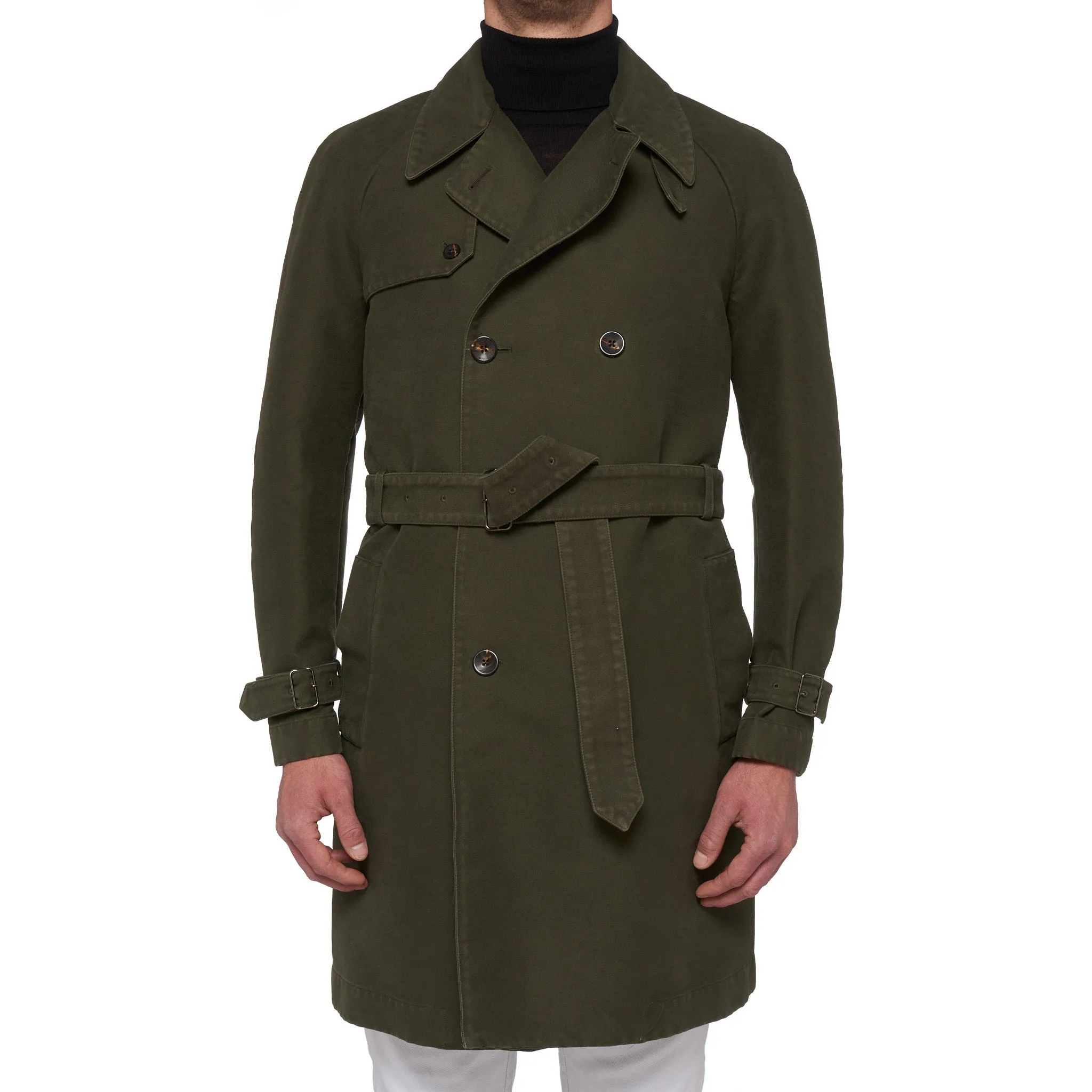 BOGLIOLI Milano "Wear" Green Cotton DB Unlined Trench Coat EU 54 NEW US 44