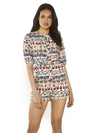 Brown Multi-Tribal Belted Playsuit