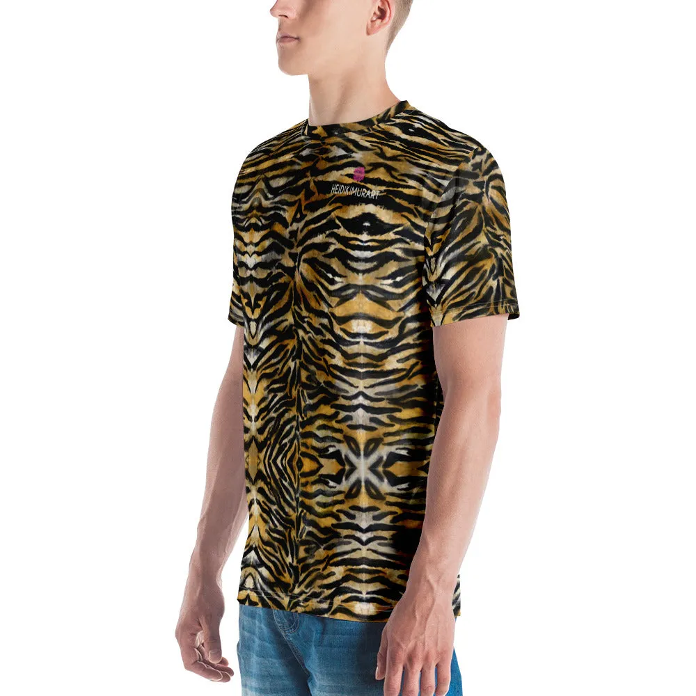 Brown Tiger Striped Men's T-shirt, Tiger Stripes Animal Print Premium Tees For Men-Made in USA/EU