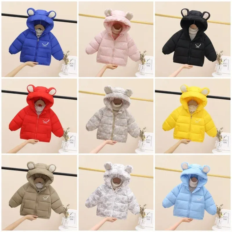 Children's Cotton Jacket 1-7 Year Old Boy and Girl Winter Warm Fashion printing Hooded Down overcoat Thickened New Kids Garments