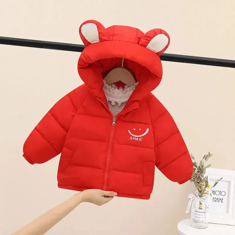 Children's Cotton Jacket 1-7 Year Old Boy and Girl Winter Warm Fashion printing Hooded Down overcoat Thickened New Kids Garments