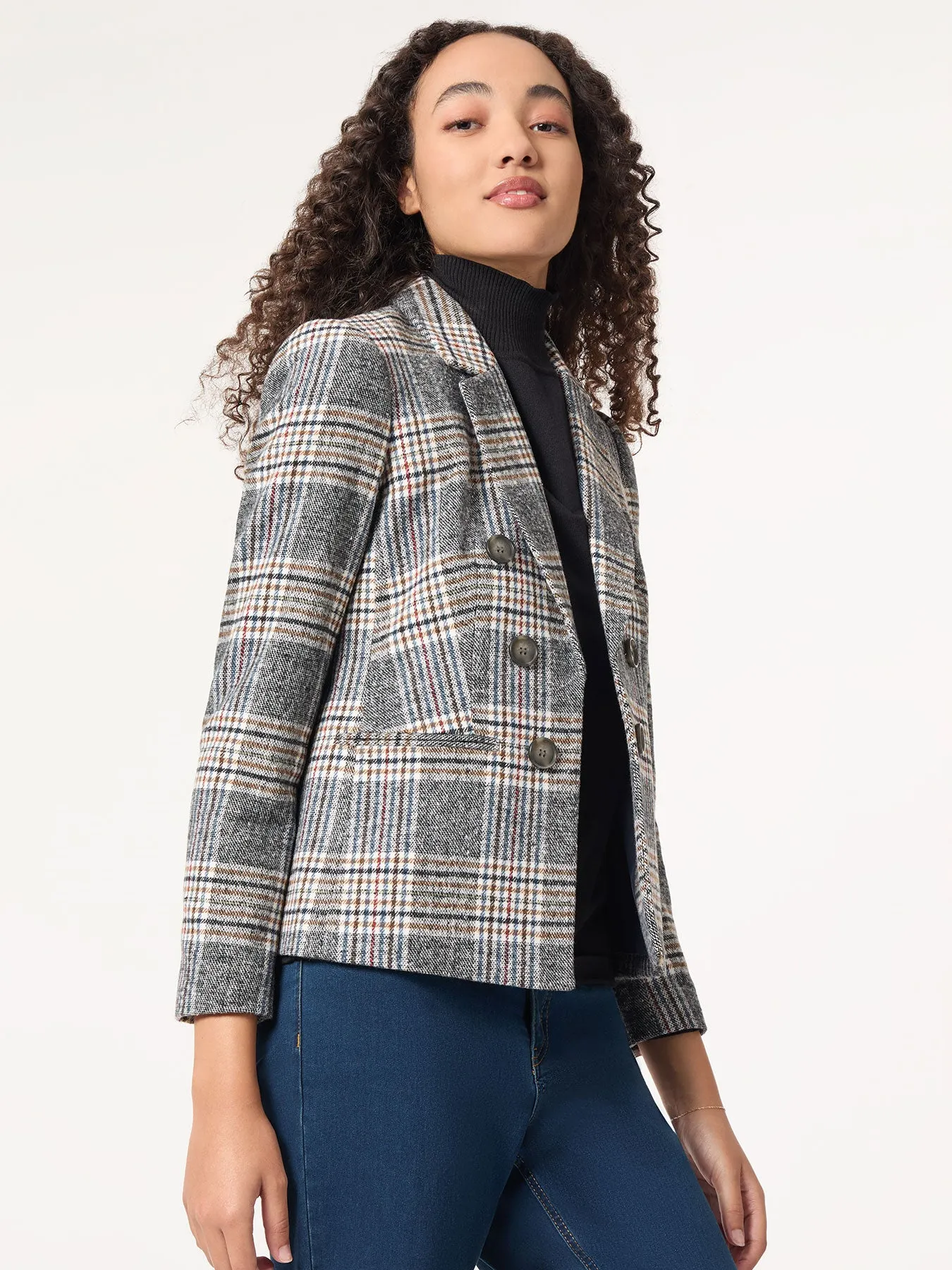 Classic Plaid Double-Breasted Jacket