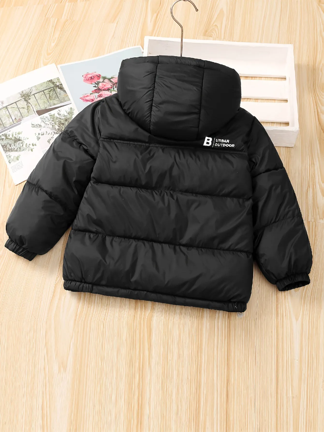 Contrast Color Warm Padded Jacket For Girls Boys, Casual Hooded Imitation Puffer Jackets Winter Clothing