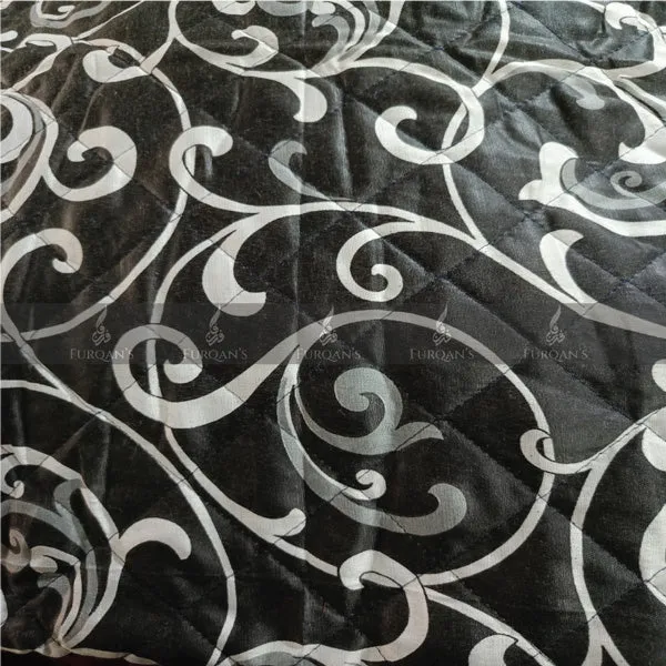 Cotton Quilted Printed Sofa Cover (Black)