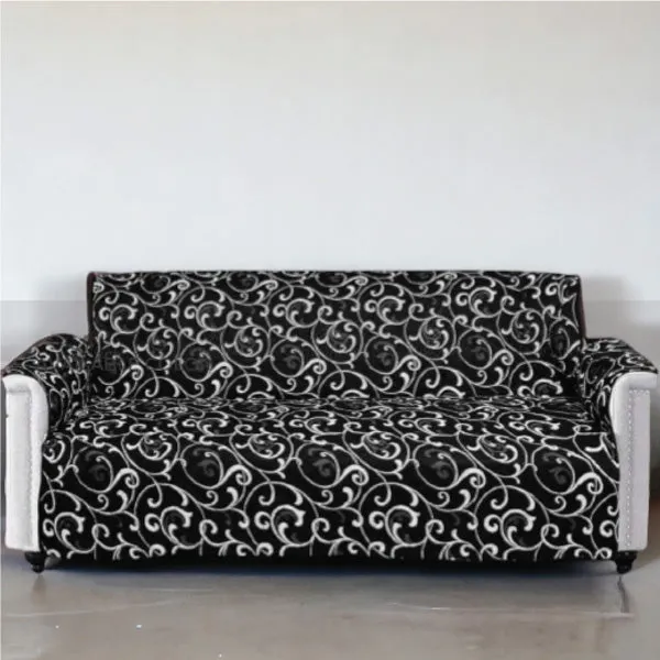 Cotton Quilted Printed Sofa Cover (Black)