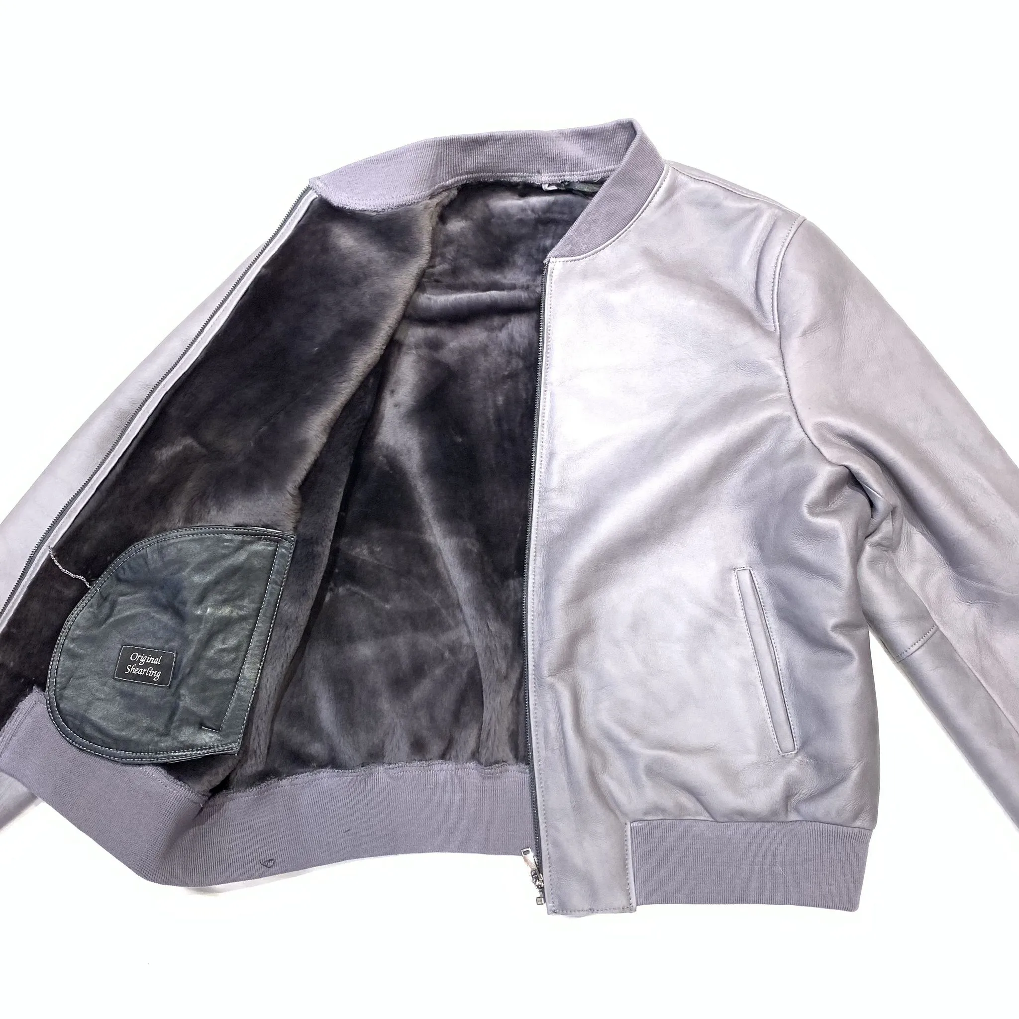 Daniels Leather Men's Grey Bomber Shearling Jacket