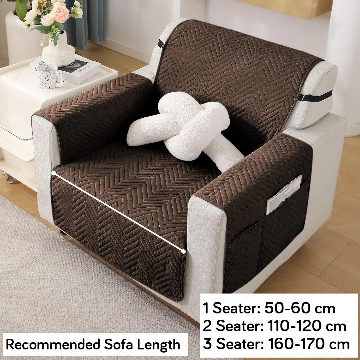 Dark Coffee Colour Quilted Mats for Sofa Set with Pockets | Anti Slip & Full Fitted | 1/2/3 Seater