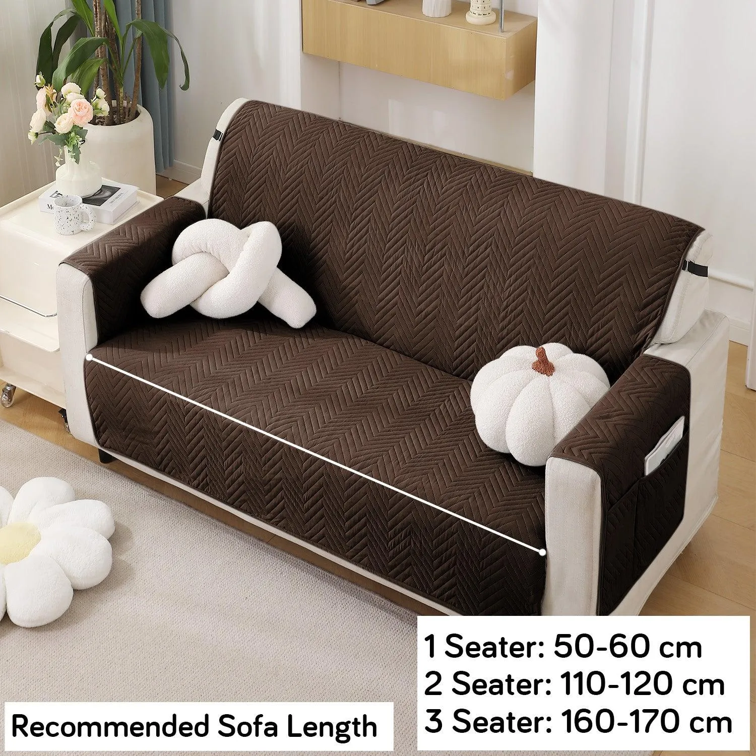 Dark Coffee Colour Quilted Mats for Sofa Set with Pockets | Anti Slip & Full Fitted | 1/2/3 Seater