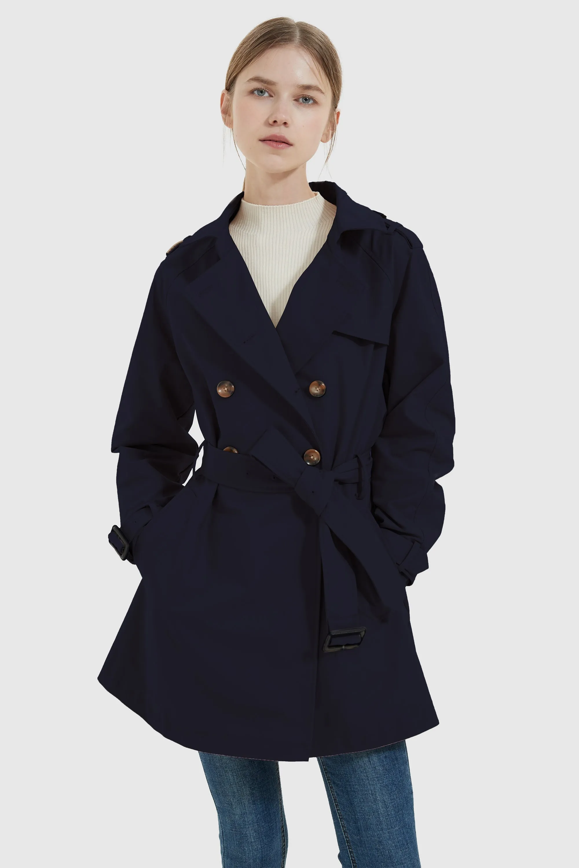 Double-Breasted Short Belted Trench