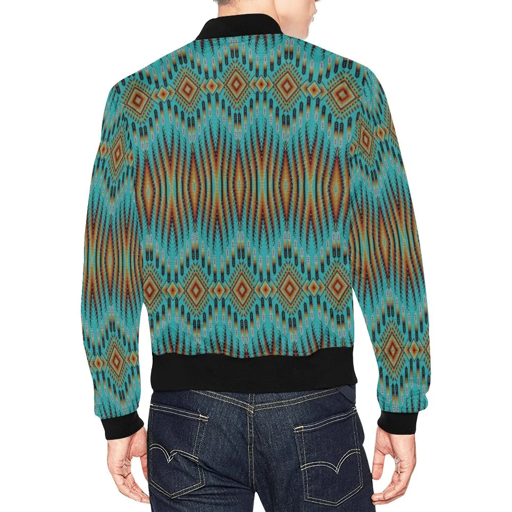 Fire Feather Turquoise All Over Print Bomber Jacket for Men