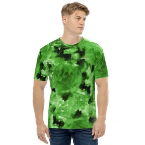 Green Floral Abstract Men's T-shirt, Regular Fit Designer Short Sleeves Crew Neck Tees For Men