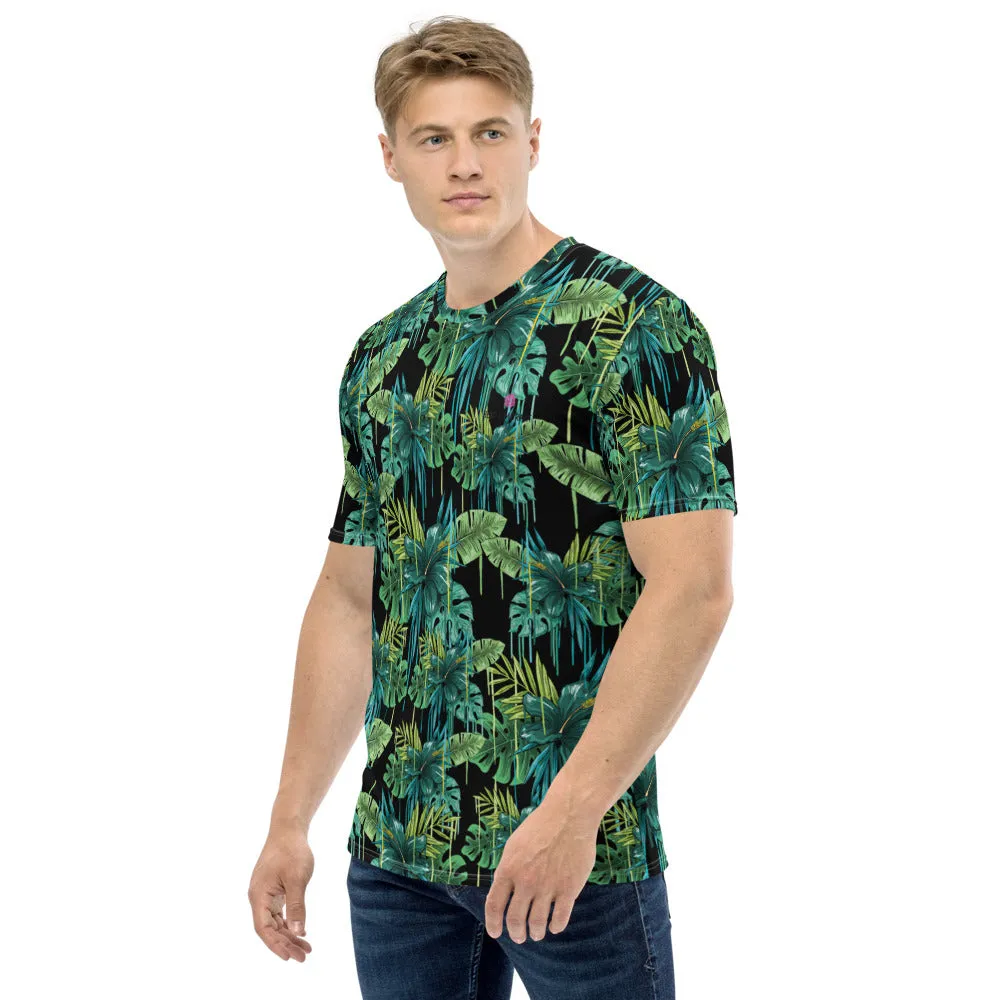 Green Tropical Men's T-shirt, Hawaiian Style Tropical Print Luxury Tees For Men-Made in USA/EU