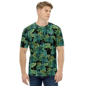 Green Tropical Men's T-shirt, Hawaiian Style Tropical Print Luxury Tees For Men-Made in USA/EU