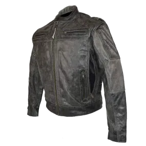 HMM542DG High Mileage Men's Distressed Gray Padded and Vented Leather Scooter Jacket