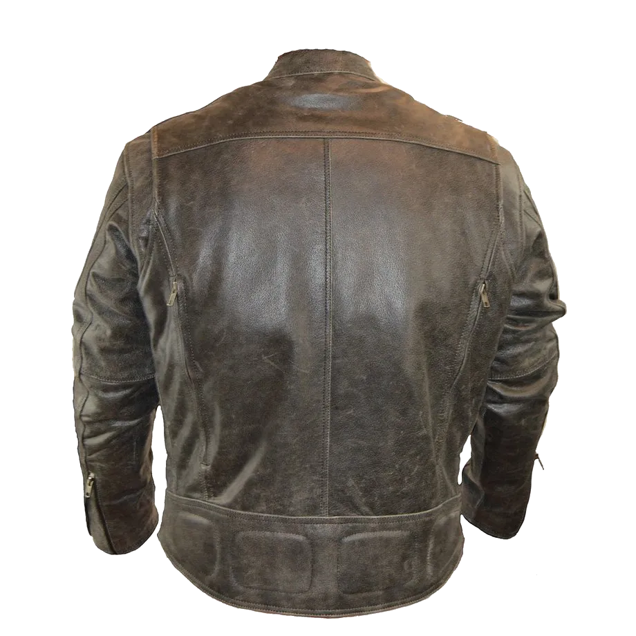 HMM542DG High Mileage Men's Distressed Gray Padded and Vented Leather Scooter Jacket