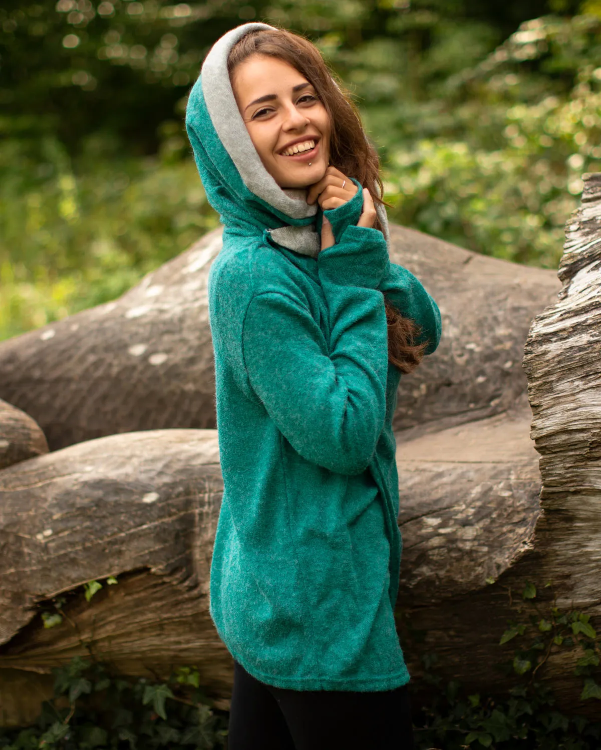 Hooded Cardigan Jacket Turquoise