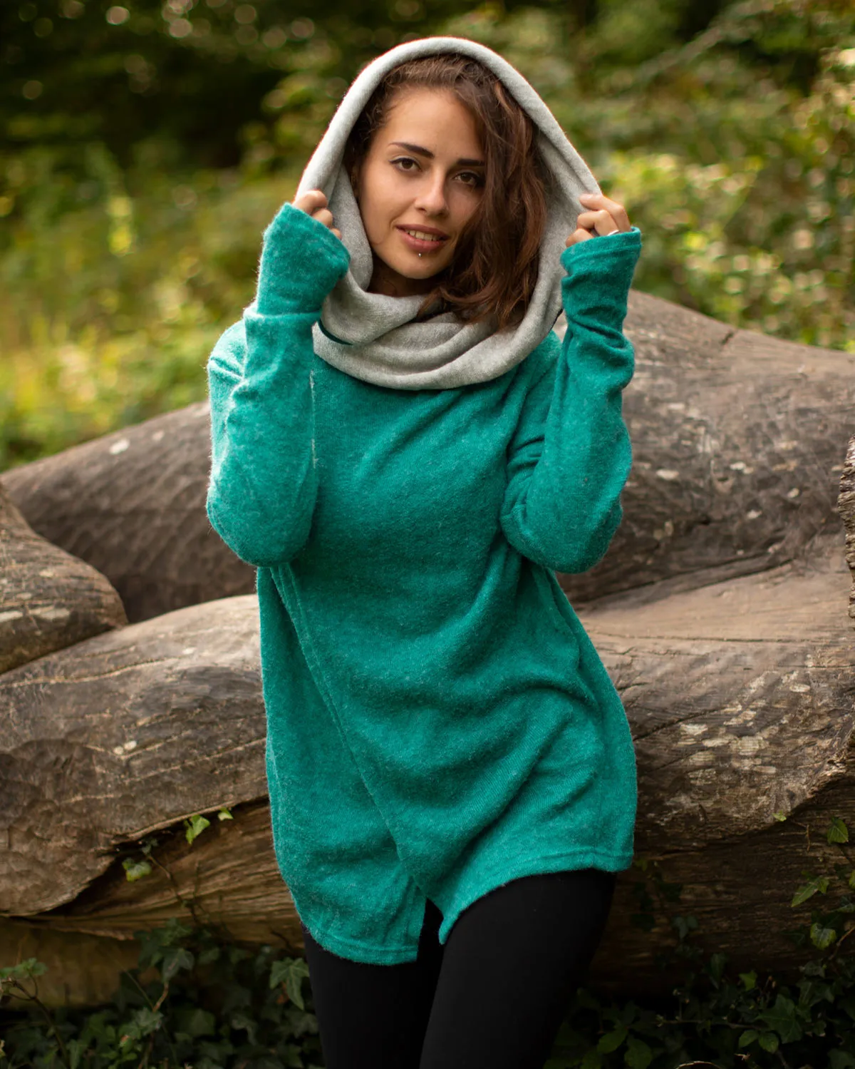 Hooded Cardigan Jacket Turquoise