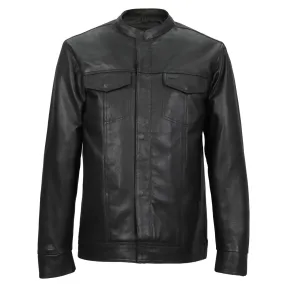 Hot Leathers LCS1005 Men's Black Leather Fashion Shirt with Hidden