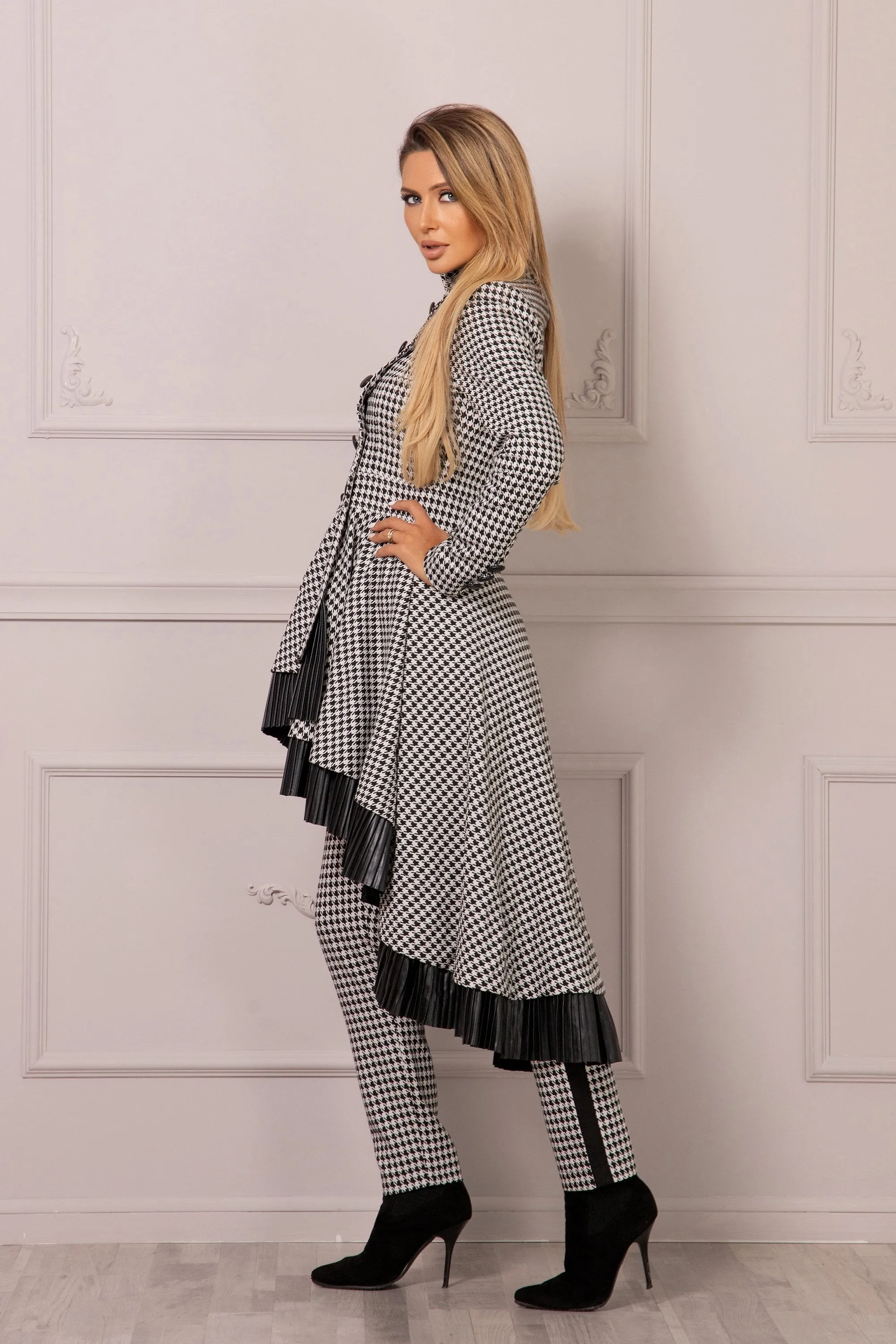 HOUNDSTOOTH SKIRT COAT