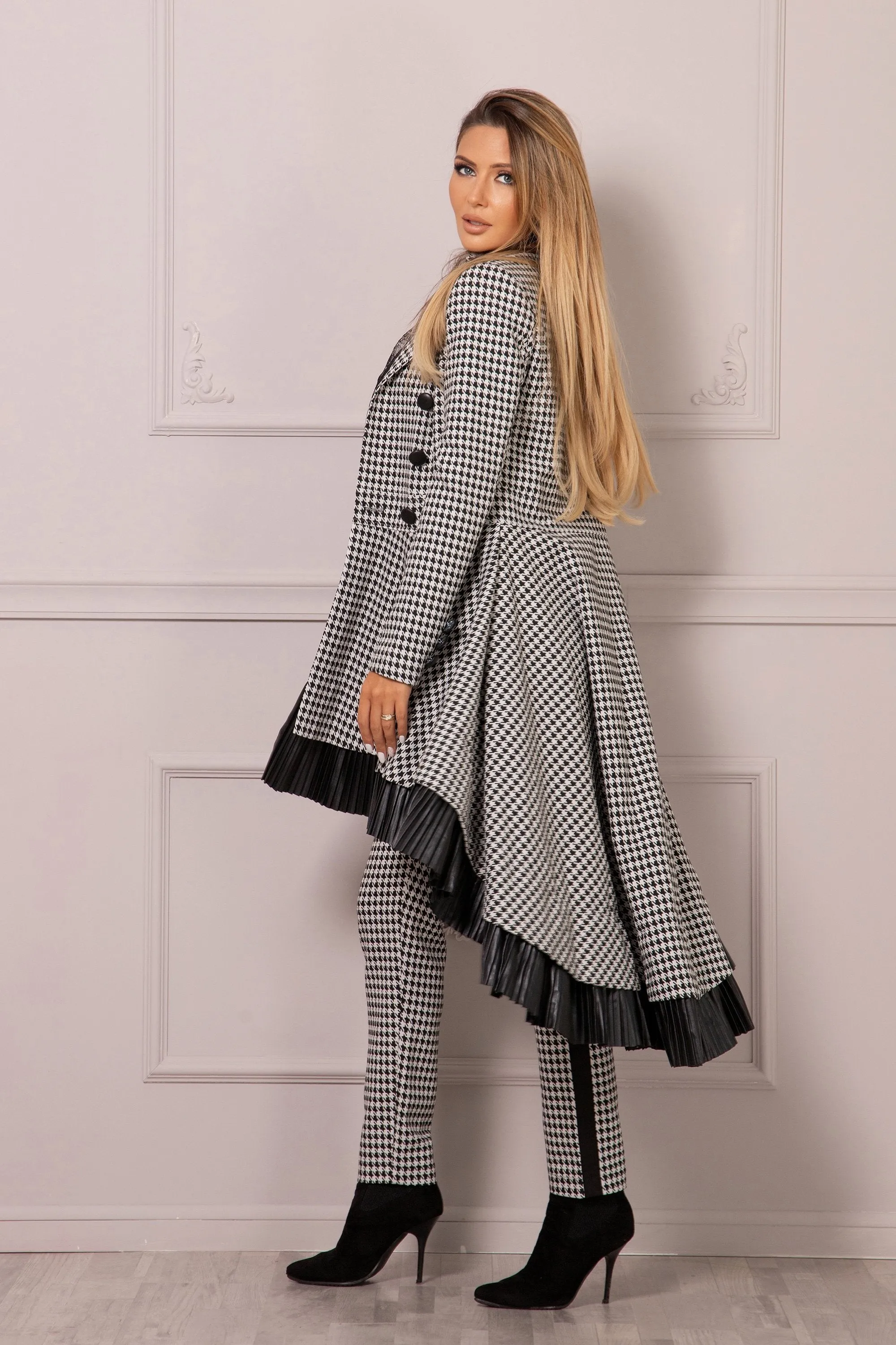 HOUNDSTOOTH SKIRT COAT