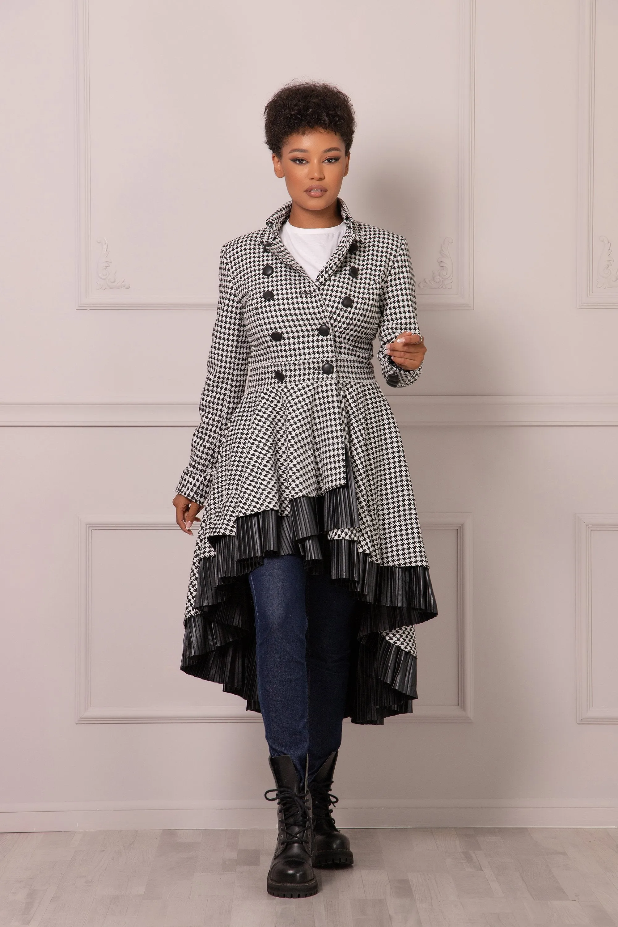 HOUNDSTOOTH SKIRT COAT