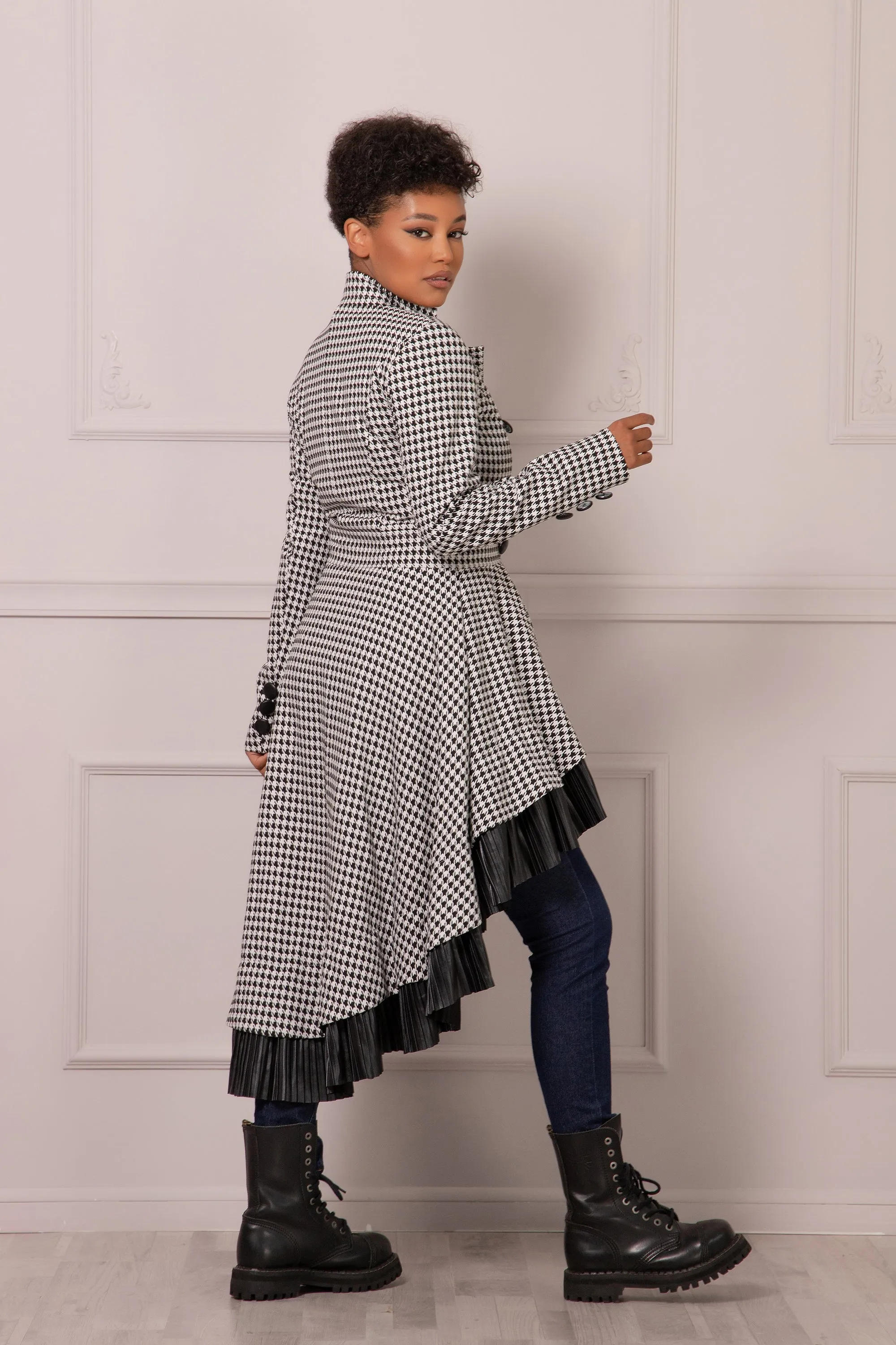 HOUNDSTOOTH SKIRT COAT