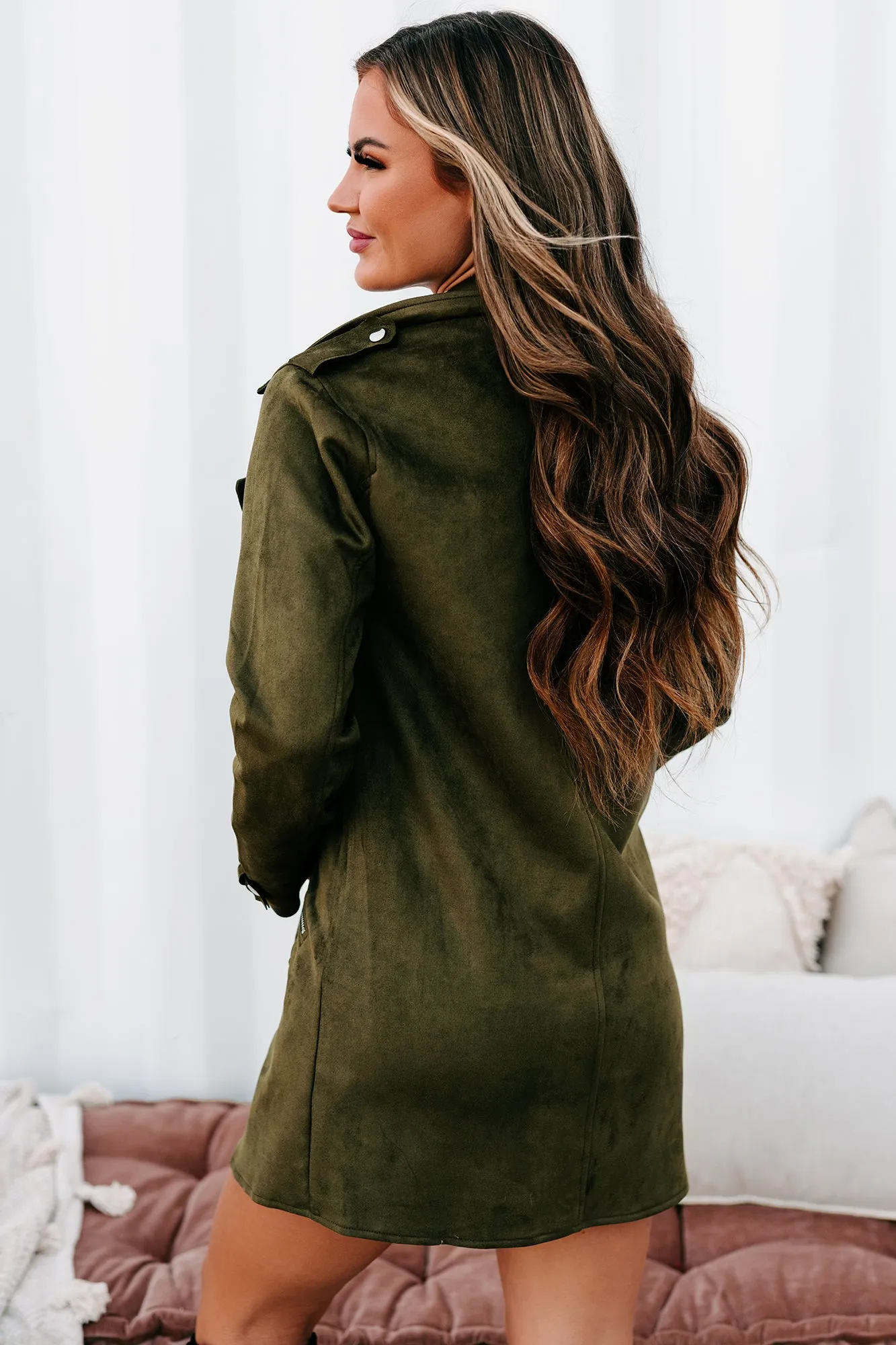 In The Trenches Faux Suede Coat (Olive)