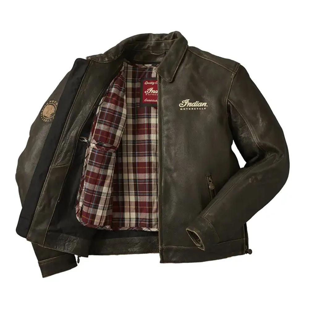 Indian Motorcycle  Mens Leather Classic Riding Jacket Warm Comfy Durable Brown