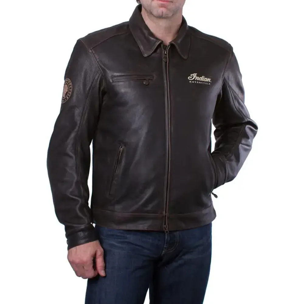 Indian Motorcycle  Mens Leather Classic Riding Jacket Warm Comfy Durable Brown