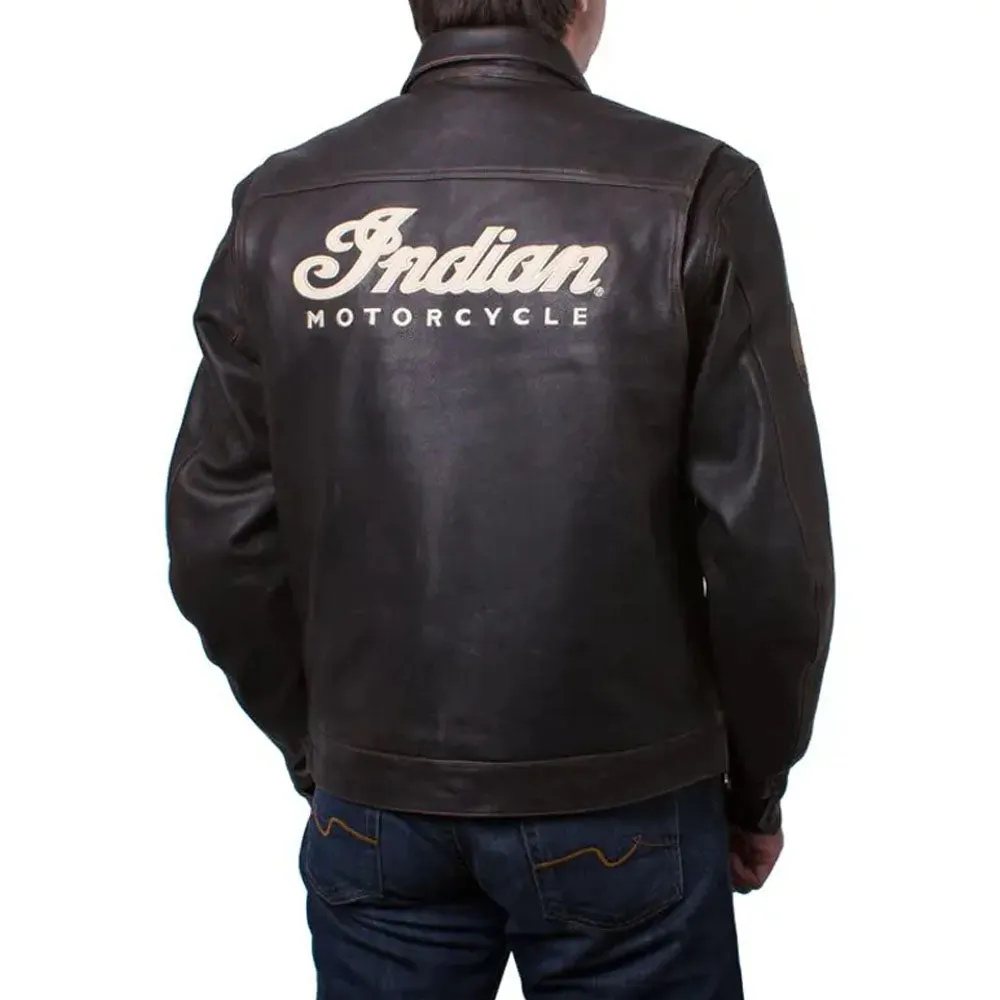 Indian Motorcycle  Mens Leather Classic Riding Jacket Warm Comfy Durable Brown