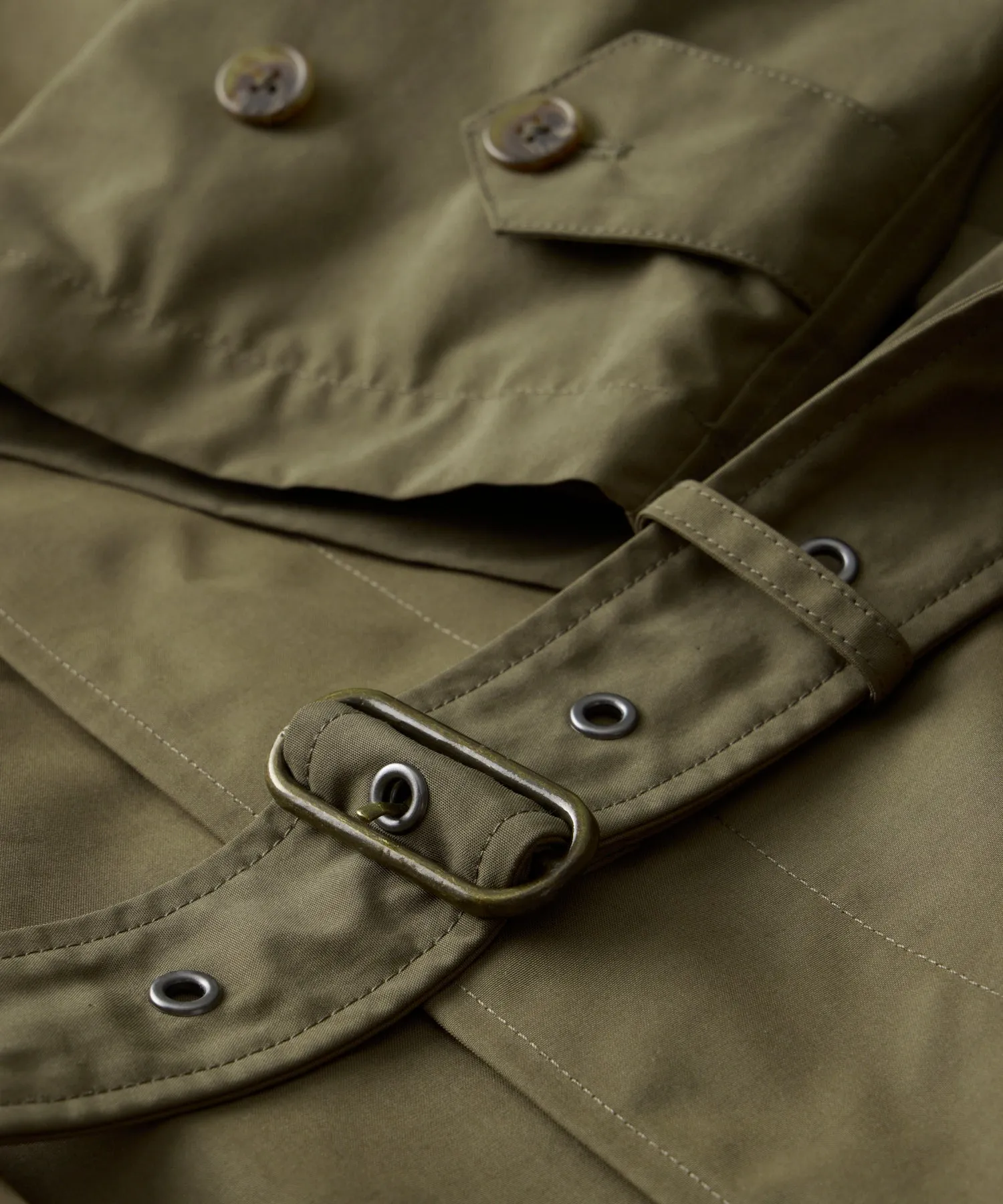 Italian Belted Balmacaan Trenchcoat in Olive