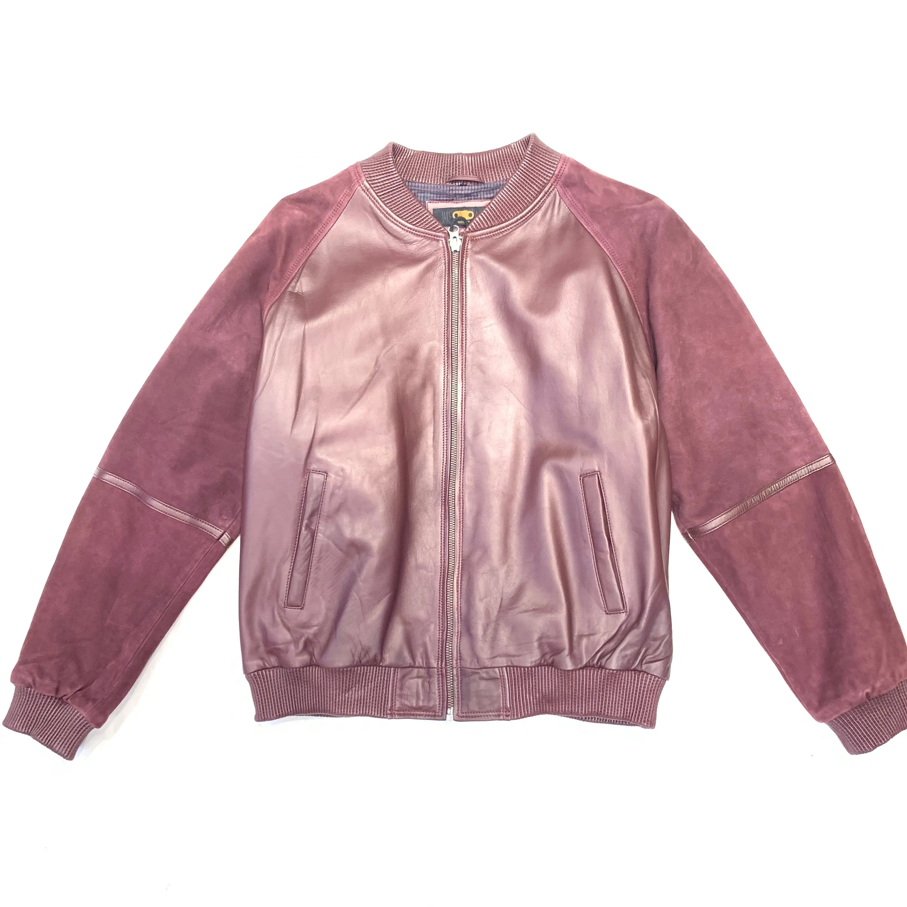 Kashnai Wine Suede Lamb Classic Bomber Jacket