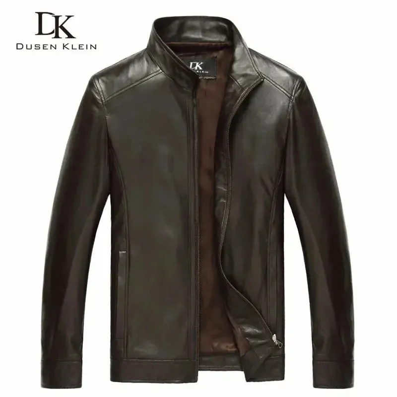 Luxury Man Genuine Sheepskin Leather Jacket Brand Dusen Klein Men Slim Designer Spring Leather Coats Black/Brown 14B0109